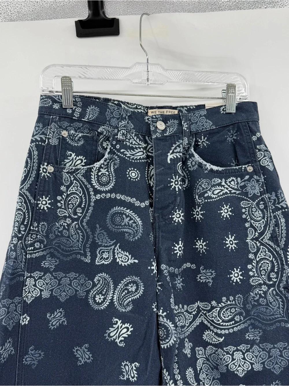 NEW Free People Good Luck Barrel Jeans in Navy Bandana Size 26 MSRP $128 Western